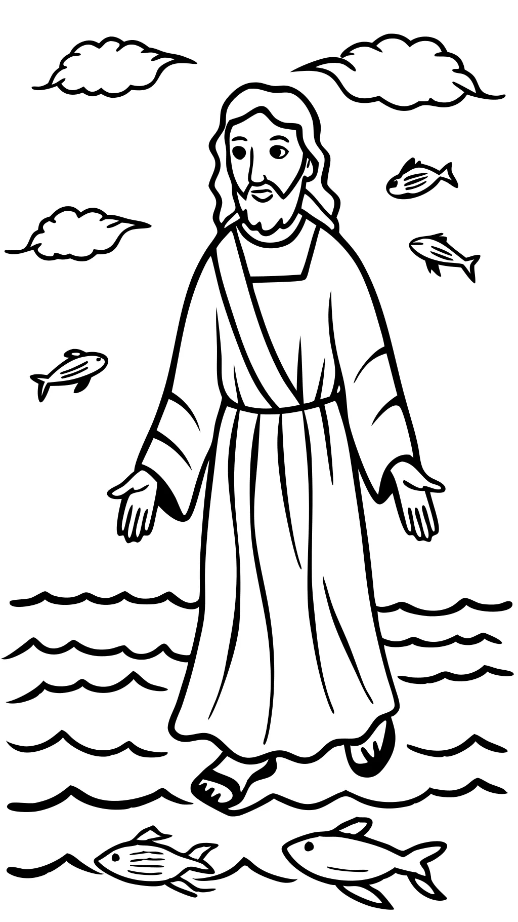 Jésus marche sur la page à colorier de l’eau